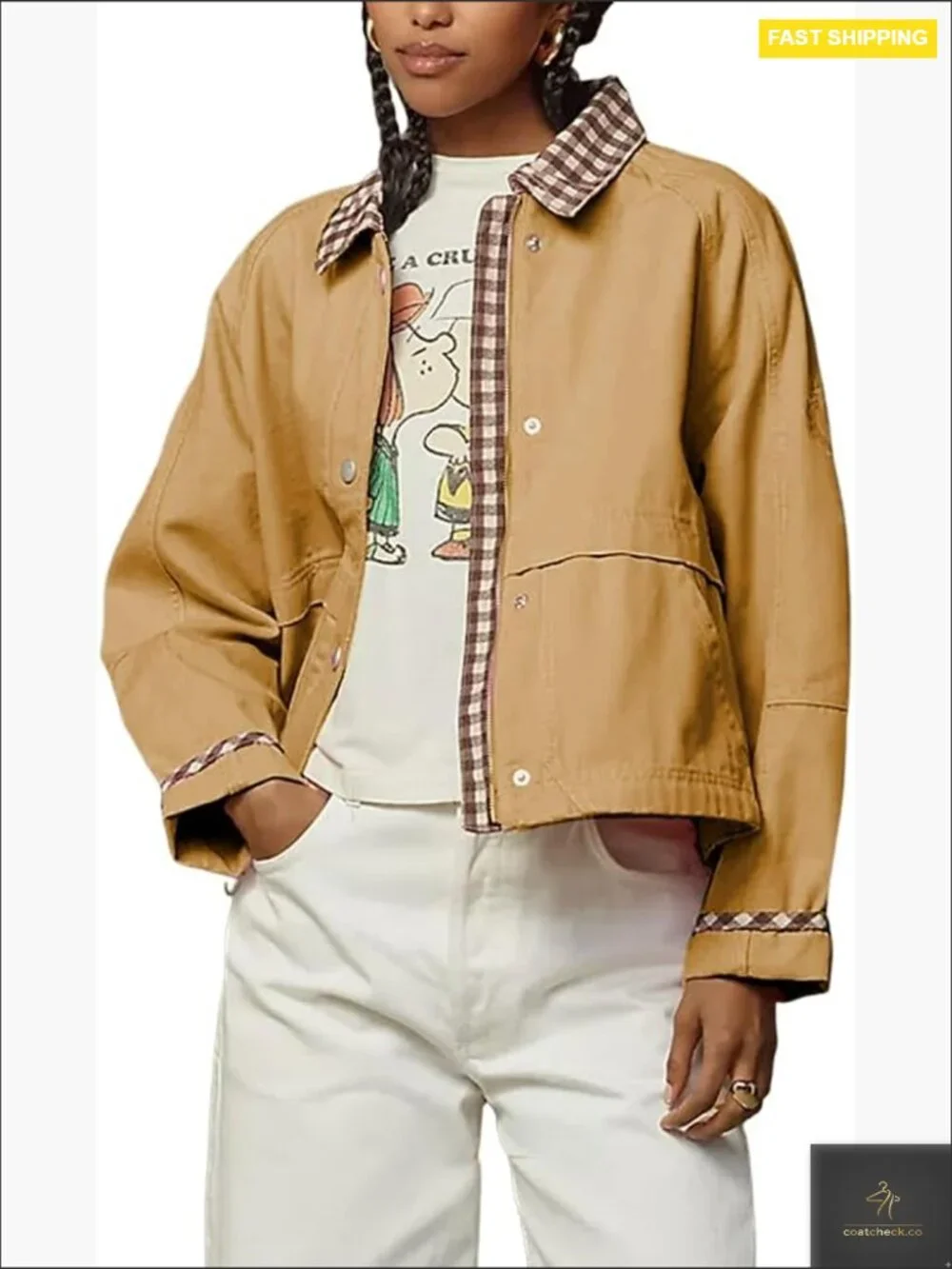 Button Front Plaid Jacket Oversized Casual Barn Coat with Pockets